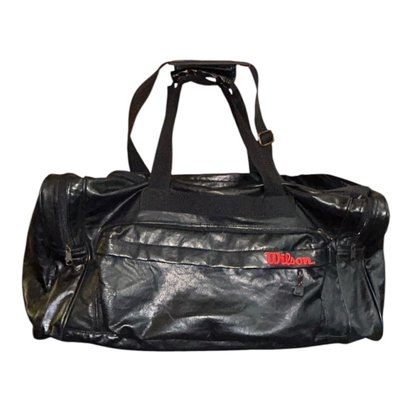 Wilson Black Duffel Bag Vintage Black Leather  With Double Handle Shoulder Strap - Picture 1 of 15